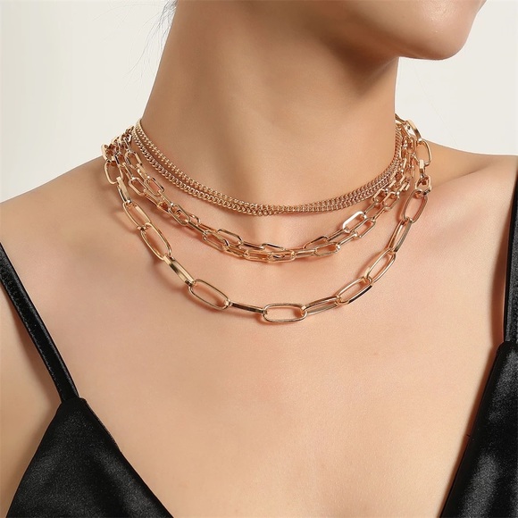 Zara Gold Chains Multi Big Link 1-Chain 5-Layered Necklace NEW - Picture 8 of 16